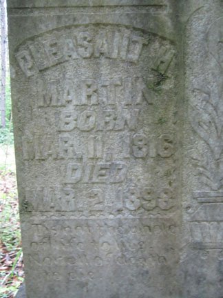 Pleasant Henderson Martin's Headstone closeup